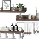 PopiShelves 22.5 inches Bathroom Shelves Over Toilet for Wall, Floating Shelves with Storage Basket Paper Holer for Kitchen Living Room, Bedroom & Classroom, Set of 3 (Dark Brown)