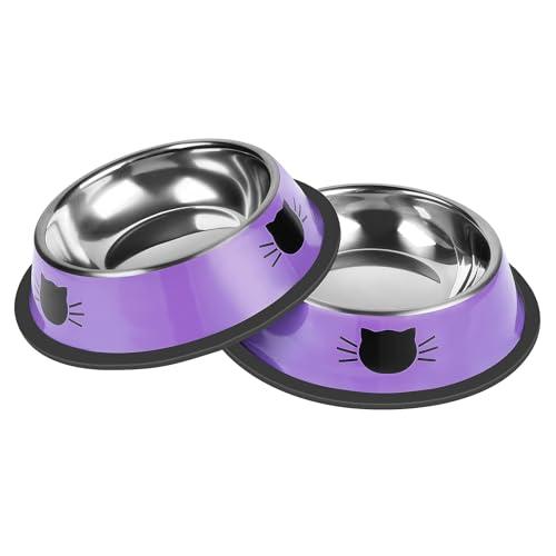Serentive 2 Pcs Non-Slip Stainless Steel Small Cat Food Bowls - Unbreakable, 7 Oz, Suitable for Indoor Small Pets - Removable Rubber Base, Easy to Clean, Lovely Color