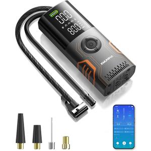 Tire Inflator Portable Air Compressor - Smart APP Control Bike Pump, All-in-One Storage Air Pump for Car Tires, 10000mAh with Digital Gauge, 150PSI Tire Pump for Car, Motorcycles, Bikes, Balls