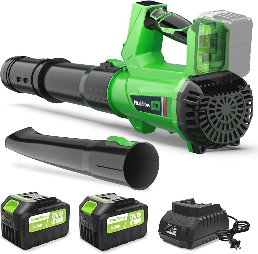 Cordless Leaf Blower with 2 6.0Ah Batteries and Charger, 540CFM/170MPH Battery Powered Leaf Blower, 6 Speeds, Lightweight Electric Leaf Blowers for Lawn Care, Patio, Dust and Leaves Cleaning 2025 (Green)