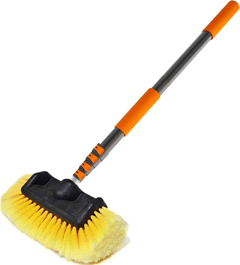 LAANPOLE 12FT Car Wash Brush with Long Handle, Car Cleaning Brush with 12 Inch Soft Bristle, Solar Panels Cleaner with Telescoping Pole for RV, Truck, Boat, House Siding