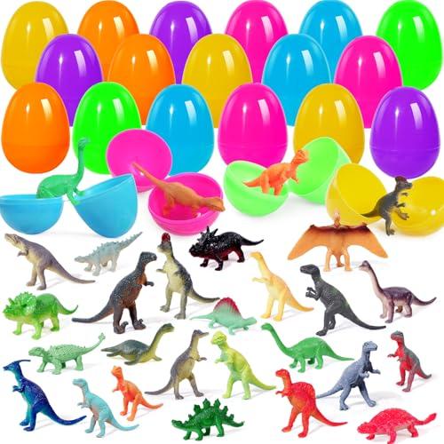 BBPOOL Prefilled Easter Eggs with Dinosuar Toys for Kids, 24pcs Easter Basket Stuffers Egg Hunt Filler Classroom Prize Party Favor Supplies