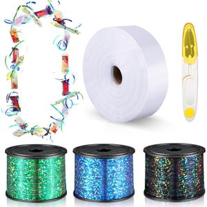 Berlune Candy Lei Making Kit for Graduation Party Favor Include 2 in x 1000 ft Poly Tubing 3 Rolls Curling Gift Ribbon 300 Yd/ 900 ft and Scissor for Hawaii Tropical Wedding DIY(Black, Green, Blue)