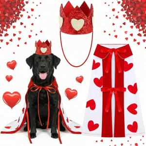 Hillban Valentine's Day Dog Costume Heart Crown and Cape Cover Set Dog Queen Valentines Outfit Heart Cape Hat for Small, Medium, Large Dogs and Pets(M)