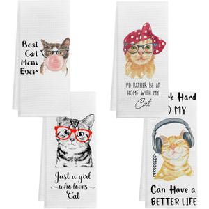 Cat Hand Towel Set - Cat Gifts for Cat, Set of 4 Cat Kitchen Towels 1624, Cat Tea Towels for Kitchen Decorative, Cute Cat Dish Towels