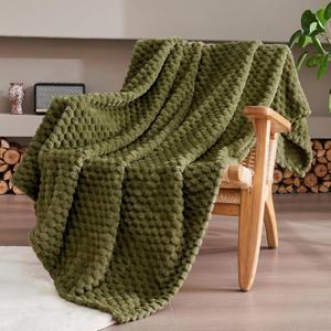 Olive Green Throw Blanket 50 x60 Inches, Soft Plush 330GSM Flannel Fleece Blanket, Cozy Lightweight Warm Decorative Blanket for Couch Sofa Bed, All Season Use