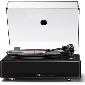 1 by ONE High Fidelity All-in-One Record Player, Vinyl Turntable with Built-in Speakers, Magnetic AT-3600L Cartridge, RCA Line Out, Belt-Drive Stereo Turntable (Black)