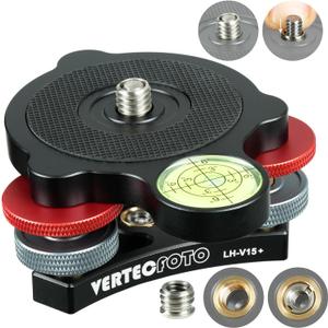 Upgraded+ Tripod Leveling Base :Support 1/4" and 3/8" Both on top and Bottom Bigger Bubble Level w/Crosshair, Fine Leveling Faster; Enlarged Lock knobs, Lock Easier,; Max Load 33 Ib