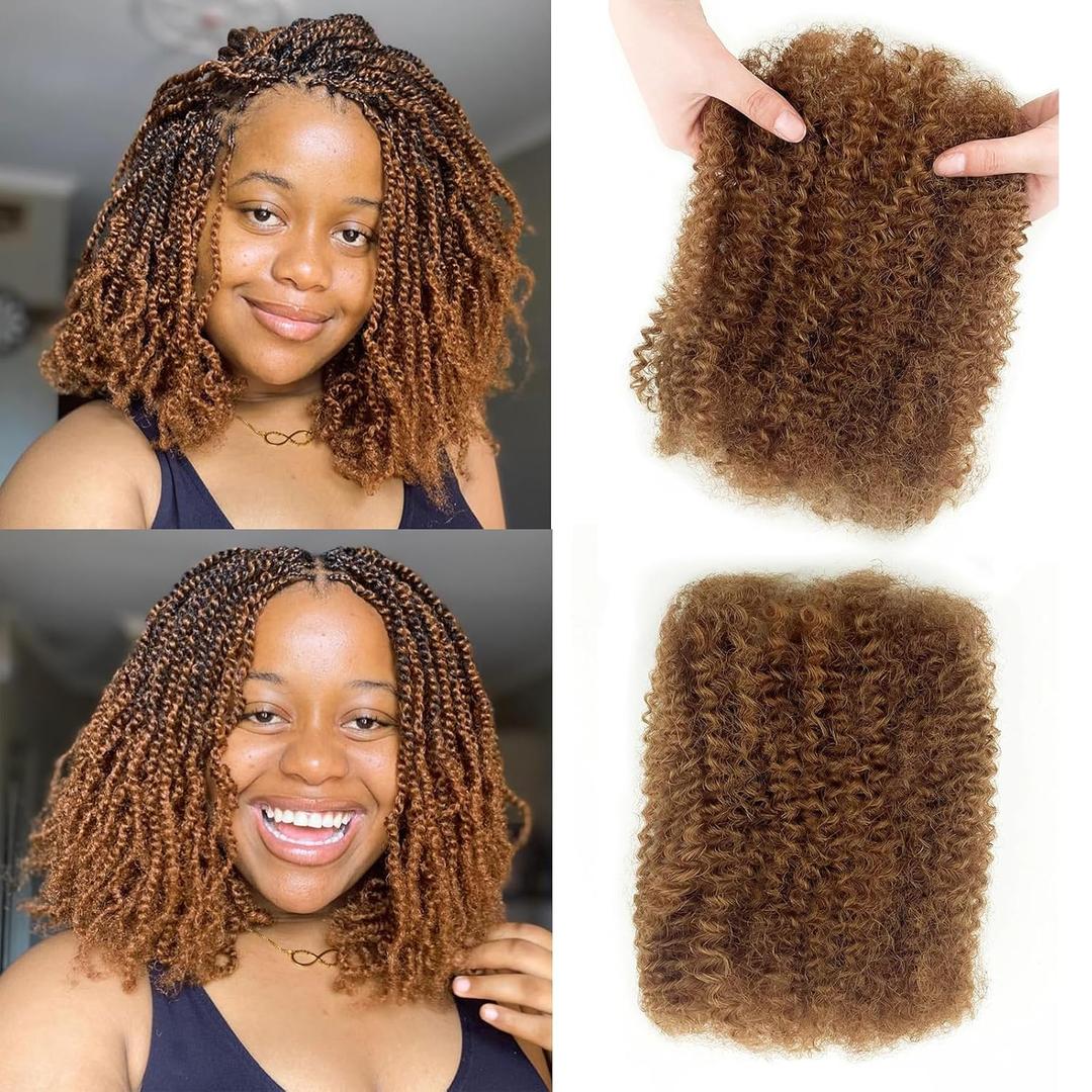 Afro Kinkys Bulk Human Hair 10 Inch 50g/Bundle Brown Afro Kinky Bulk 100% Human Hair Loc Extensions Marley Twist Brainding Hair (30#)