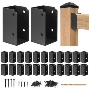 Eapele 24 Pack Steel Deck Railing Bracket Connectors for 2"x4" (Actual 1.5"x3.5") Wood Posts, Includes 195 Coated Screws & 1 Drill Bit, Durable Sturdy Stair Fence Rail Brackets for Outdoor Decking