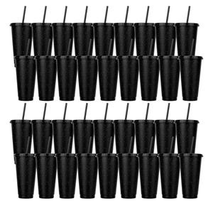 Plastic Tumblers With Lids and Straws, 36 Pcs Reusable Colorful Cups for Parties, Birthdays, Iced Coffee, Travel Mug, Cold Drinks (Black, 24 oz)