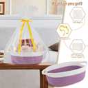 OIAHOMY Gift Basket Empty with Handle, 12"x 8"x 5" Small Woven Basket with Gift Bag, Ribbon and Wrap Tissue Paper, Dog Toy Storage for Organizing - Lilac Purple & White