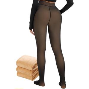 Fleece Lined Tights Women 300G Thick One Line Thermal Winter Warm Translucent Black Sheer size L