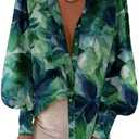 BTFBM Women Fashion Button Down Shirts V Neck Printed Solid Boho Long Sleeve Blouses Dressy Casual Summer Fall Tops S