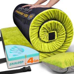 Extra Thick GAIALOOP 4 INCH Memory Foam Camping Mattress, Roll Up Floor Sleeping Mat Camp Cot Mattress Pad Travel Camping Couch Bed for Guest Adults Side Sleepers (Twin XL: 80*38*4", Avocado Green)