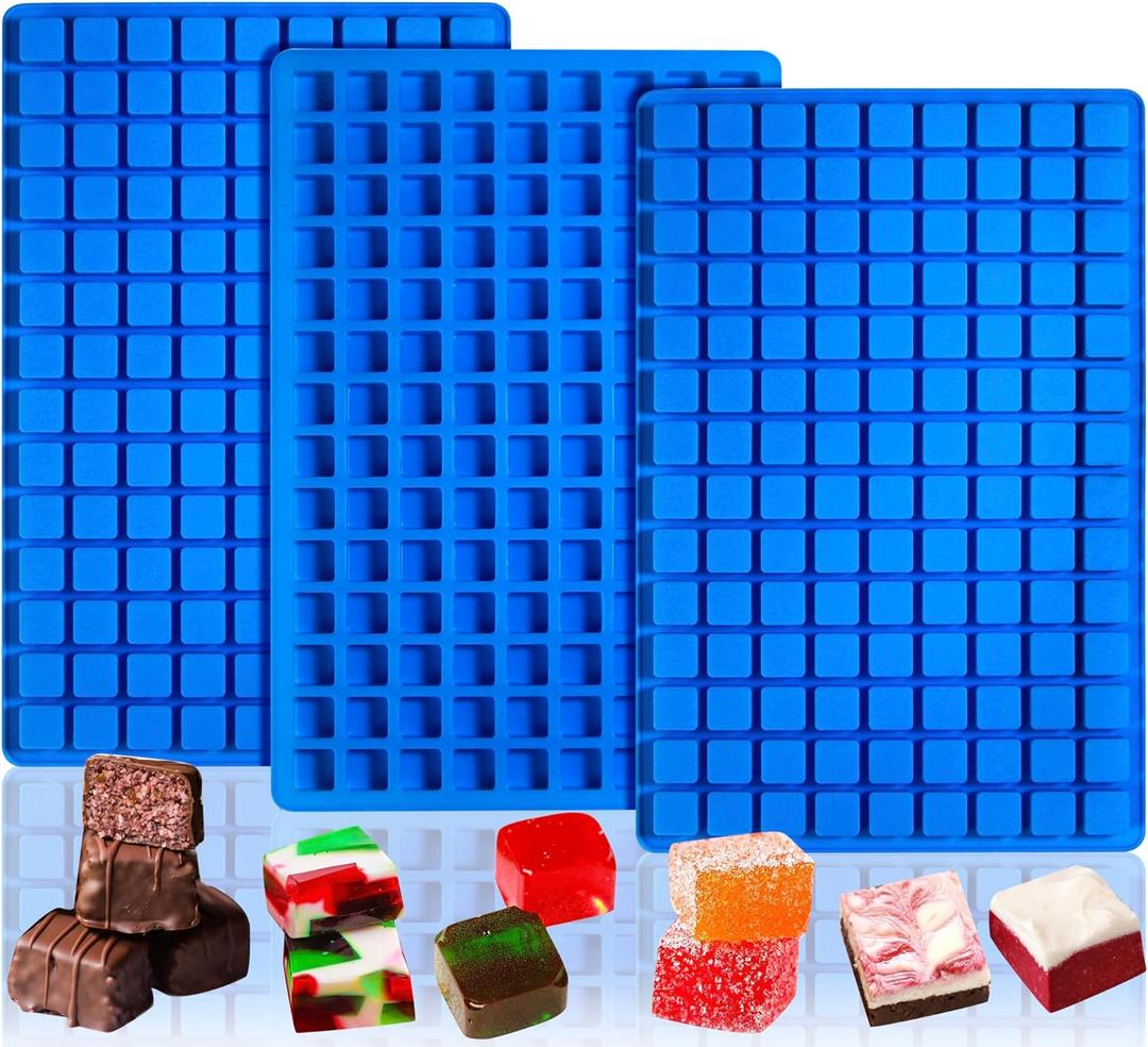 Sidosir Square Hard Candy Mold Silicone, 126-Cavity Mini Gummy Caramel Silicone Molds for Fat Bombs, Chocolate Truffles Mold for Hard Candy, Ice Cube 3Pcs (0.62INCH, Blue)