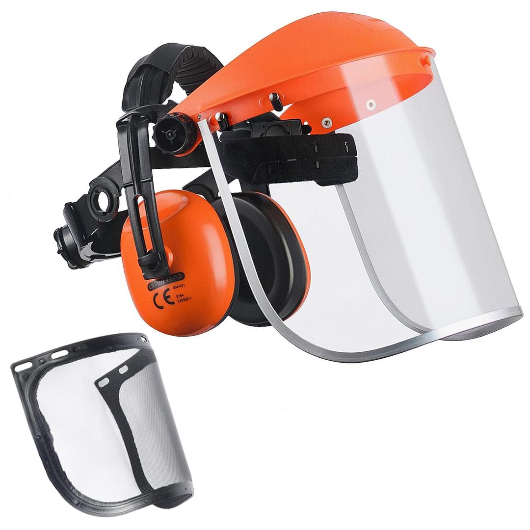 Safety Face Shield with Hearing Protection Combo, Come with Mesh & Clear Visor for Grinding Woodworking