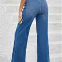 LookbookStore Wide Leg Jeans for Women Trendy High Waisted Trousers Stretchy Baggy Denim Pants (Blue)
