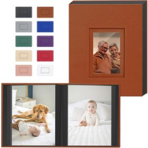 Popotop Photo Album 4x6 100 Pockets with Leather Hardcover Cover, Small Photo Album Holder Book with 50Pcs Pages for Family Travel Wedding Baby Gifts (Brown)