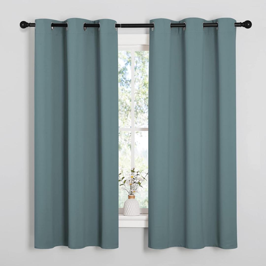 NICETOWN Modern Greyish Blue Blackout Curtains Noise Reducing, Thermal Insulated and Privacy Room Darkening Drape Panels for Boy's Guest Room Door Small Short Window (2 Panels, W42 x L63 -Inch) (42"W x 63"L (Pack of 2))