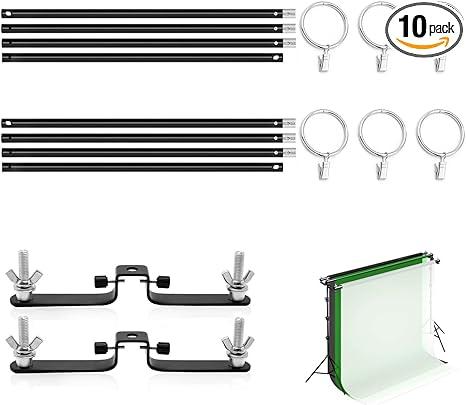 118" / 3m Background Folding Crossbar, Photography Lighting Muslin Backdrop Support Crossbar, 2 x 3m Crossbar, 2 x Mount,6 x Clip
