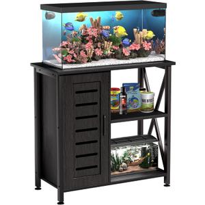 20-29 Gallon Fish Tank Stand, Aquarium Stand with Cabinet Accessories Storage, Heavy Duty Metal Frame, 31.49" L*15.74" W Tabletop, 330LBS Capacity, Black PG07YGB