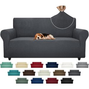 ZNSAYOTX Super Stretch Couch Cover (72"-92") Universal Sofa Covers with Elastic Bottom, Dog Cat Pets Friendly Washable Furniture Protector Fitted Sofa Slipcovers Stay in Place (Dark Grey, Sofa)