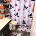 Cute Halloween Fabric Shower Curtain Aesthetic Funky Bathroom Decorations, Colorful Fun Scary Jack Pumpkins Ghost Witch Hats Gothic Halloween Fall Girls Kids Shower Curtain Set with Hooks (72"W x 72"L (Pack of 1), White)