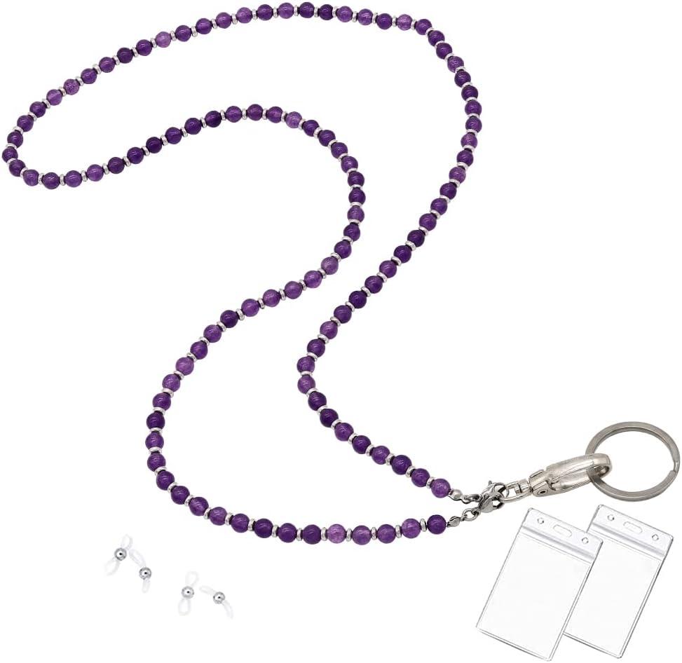 Lanyard for Women, Beaded Lanyards for ID Badges Holder Teacher Lanyard Holder Keychain Necklace Strap for Women Girls (Amethyst)
