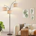 Dimmable Floor Lamp, 3 Lights Brown Arc Floor Lamps for Living Room, Modern Tall Standing Tree Lamp with Beige Linen Shade & Heavy Base, Large Floor Lamp for Bedroom Office, 3x1000 LM Bulbs Included