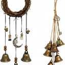 Set of 2 Witch Bells for Door  Featuring a Moon Wreath + Vintage Key, Said to Ward Off Negative Energy; Witches Bells Hanger for Front Door, Entryway & Doorknob; Witchy Decor