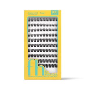 FH By Flutterhabit Customizable Cluster Lashes, Textured 01 Long, 100 Pack Full Volume DIY Cluster Lash Extensions 12mm 14mm 16mm, Cat Eye Lash Map, Faux Mink, Adhesive Sold Separately