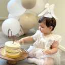 Boho Beige Bow Half Birthday hat-1/2 Birthday Decorations,Glitter Number Cone Hat,Princess Hat,Photo Props Cake Smash