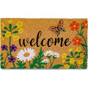 MAINEVENT Door Mat Floral 30x17 Inch, Flower Doormat, Coir Doormat for Covered Outdoor Area, Welcome Mat for Outside Entrance, Floral Outdoor Rug