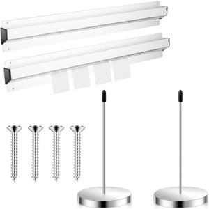 4 Pcs Ticket Holder for Restaurant Set Including 2 Stainless Steel Receipt Holder Spike Ticket Stabber and 2 Aluminum Slide Rack Rail for Restaurant Cafes Kitchen(Silver, 15.8 x 2.3 Inch)
