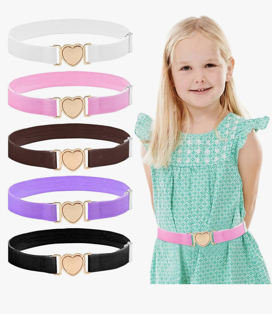 Kids Girls Belts, Adjustable Elastic Toddler Belts with Heart Buckle, Kids Heart Stretchy Belt for Girls Boys