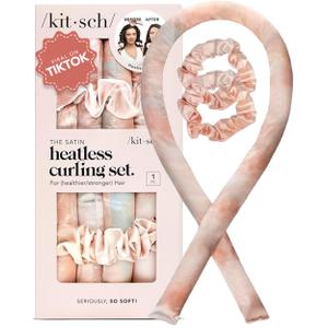 Kitsch Satin Heatless Hair Curler Set - Heatless Curls Overnight, Hair Rollers for Soft Curls & Frizz-Free Styling, No Heat Curlers To Sleep in, Curling Rod Headband with 2 Scrunchies - Sunset Tie Dye