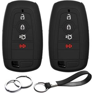 2pcs Compatible with Ford Mustang Edge Expedition Explorer F-150 Lightning Ranger Bronco Escape Maverick Transit Connect Fusion Smart 4 Buttons Key Fob Cover Case Key Chain Protector Holder (Black)