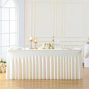 Besutolife 4ft x 30in Ivory Rectangle Tablecloth - Spandex, Wrinkle-Resistant, Elastic, Elegant, Perfect for Banquets, Parties, Wedding, Thanksgiving (48" x 24" (Rectangular))
