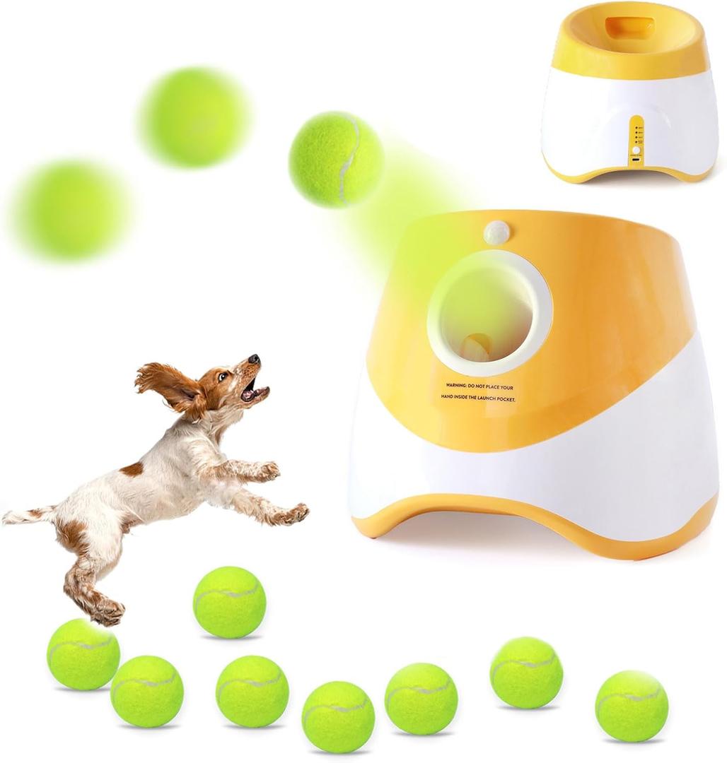 Jovani Automatic Dog Ball Launcher - Distance 10-30ft, Including 9 Tennis Balls (2inch), Keep Dog Happy, Orange