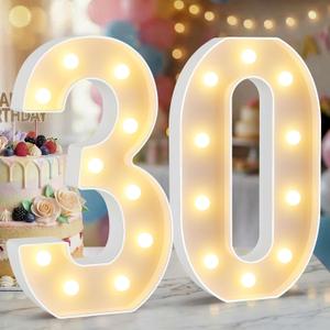 12.6 Inch LED Marquee Light Up Numbers 30, 30th Birthday Number Lights as Gifts for Women Men, Lighted Marquee Numbers for Anniversary Party Night Light Table Decorations