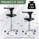 Standard Rolling Stool with Backrest Dental Nurse Chair Height Adjustable Stool Drafting Chair for Office Kitchen Clinic and Lab-Black