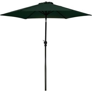 Elevon 9' Outdoor Patio Umbrella, Market Striped Umbrella with Push Button Tilt and Crank, Dark Green