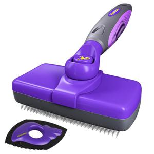 Hertzko Dog Slicker Brush and Dog Hair Remover - Self-Cleaning Brush for Cats and Dogs - Pet Hair Remover Brush for Fur - Gently Removes Mats, Tangles, and Loose Hair - Ideal for Home Use (Purple)