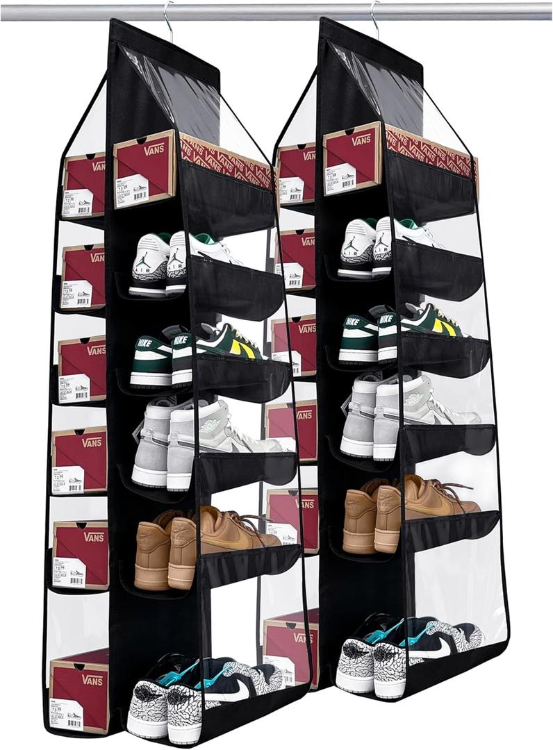 Extra Large 24 Pocket Hanging Shoe Rack - Space Saver & Closet Organizer
