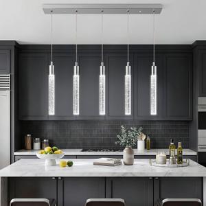 Kitchen Island Lighting Modern Light Fixture Chrome Pendant Light Dimmable LED Chrome Finish Mini Crystal Pendant Lights for Dining Room Living Room5-Light
