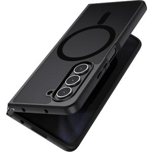 MAKAVO Magnetic for Samsung Galaxy Z Fold 5 Case [Compatible with MagSafe] Slim Translucent Matte Hard Back & Soft Black Bumper, Military Grade Drop Proof Cover, Shockproof Phone Case