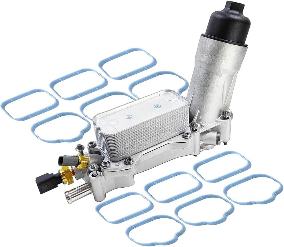Aluminum Engine Oil Cooler & Oil Filter Housing | Fit for Chrysler 200 300, Jeep Grand Cherokee Wrangler, Ram 1500 ProMaster, Dodge Challenger Durango Journey 3.6L V6 | OE#: 926-876 926-959 5184294AE (2011-2016)