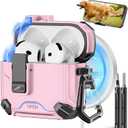 Pohgelan Compatible with AirPods 4 Case,Magnetic Automatic Lock with Phone Stand & Cleaning Kit,Compatible with Magsafe Cover -Pink