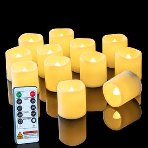 Homemory 400+ Hour Remote Control Candles, 2/4/6/8H Timer LED Votive Candles, Battery Operated Tea Lights in Warm White for Outdoor, Table, Halloween, Christmas (Batteries Included